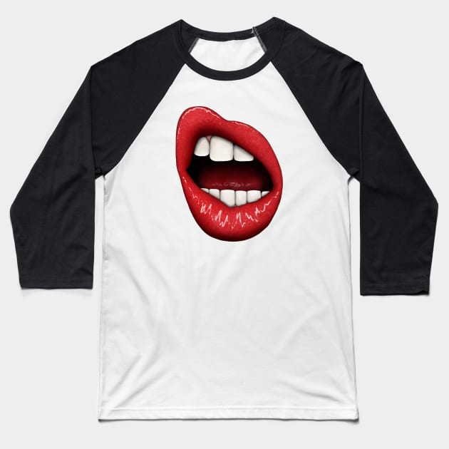 Big Sexy Red Lips Baseball T-Shirt by Vivid Chaos